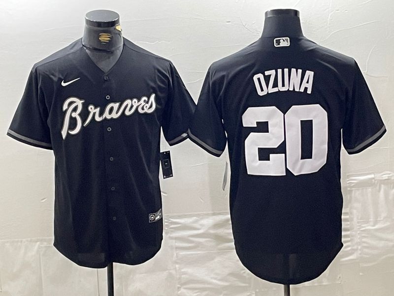 Men Atlanta Braves #20 Ozuna Black Fashion Nike Game MLB Jersey style 1